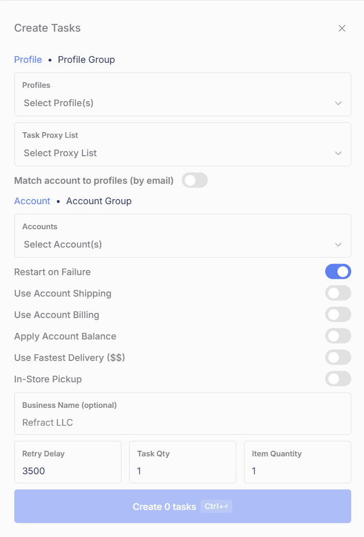 The Apple Create Tasks window