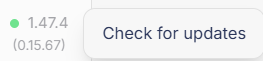 The bottom left corner of the bot showing the desktop and engine versions with Check for updates