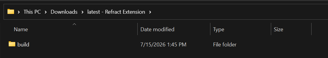The extracted folder showing the build folder inside