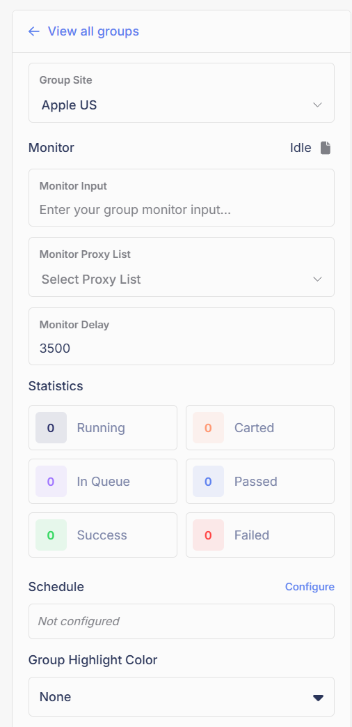 An Apple US task group settings panel