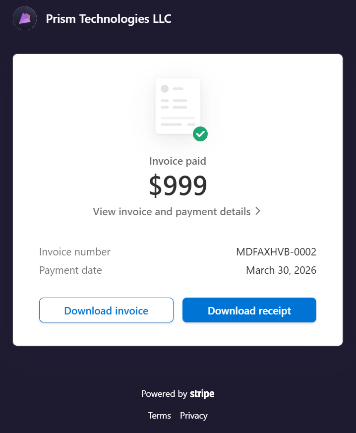 A paid invoice opened on Stripe