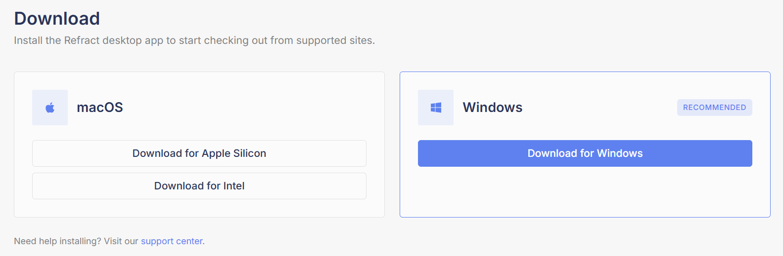 The Download tab with macOS and Windows download options
