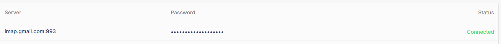 IMAP logins showing green Connected status