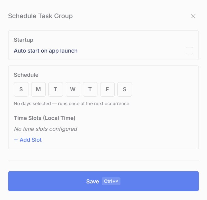 The Schedule Task Group window