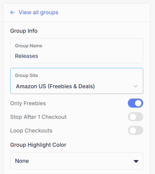 The Freebies and Deals group settings