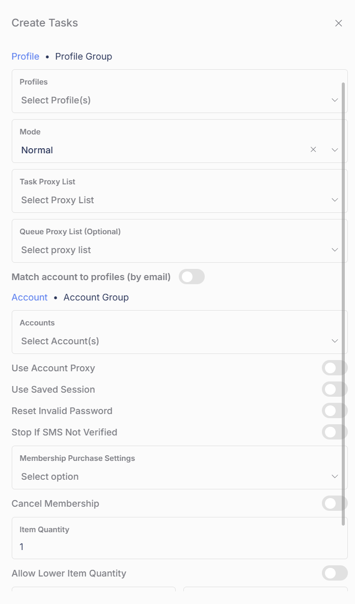 The Create Tasks window