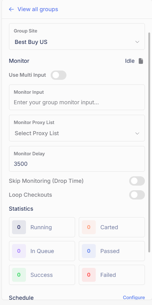 A Best Buy US task group settings panel