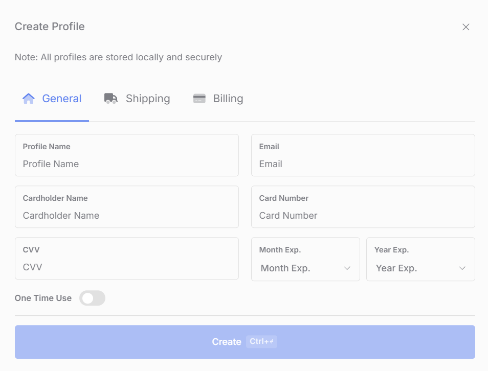 Create Profile on the General tab