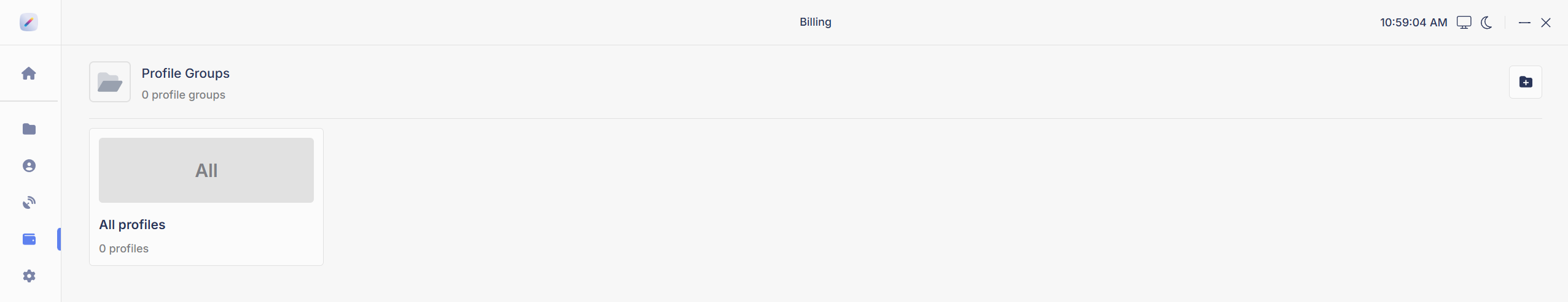 The Billing tab showing profile groups
