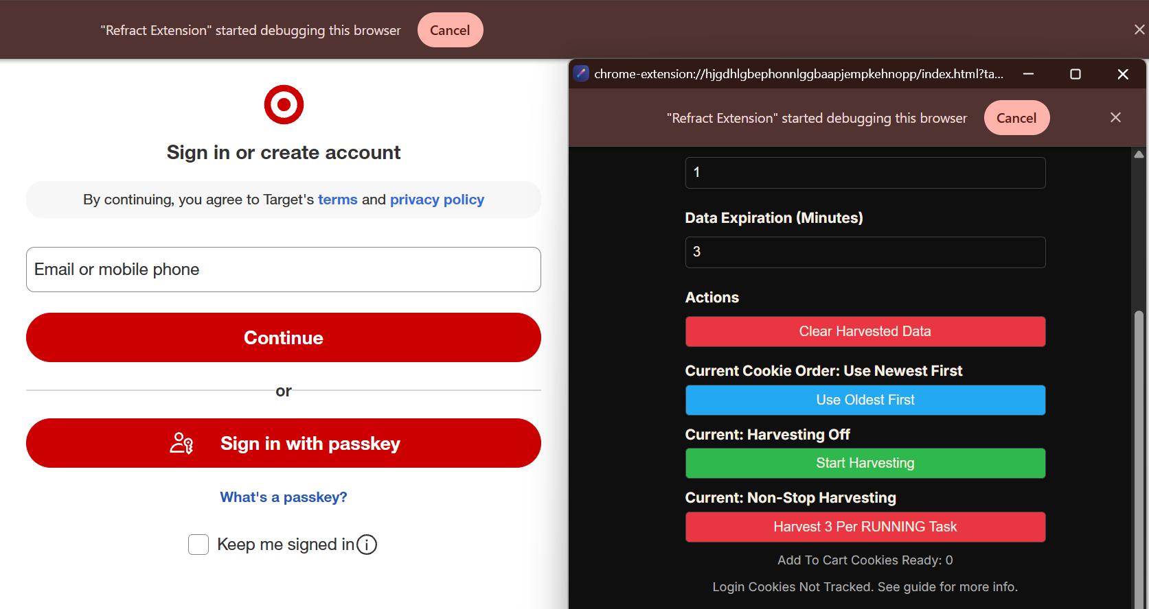 The Target sign-in panel
