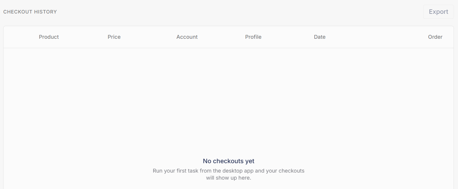 The Checkout History table with the Export button