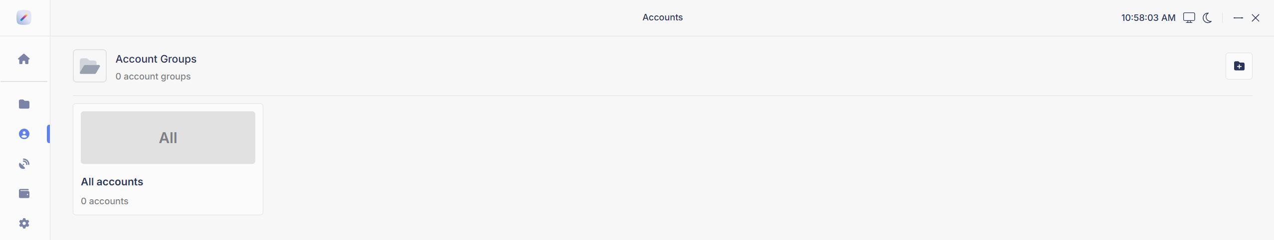 The Accounts tab showing account groups
