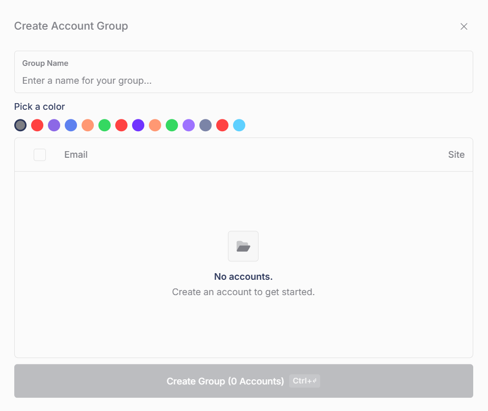The Create Account Group window